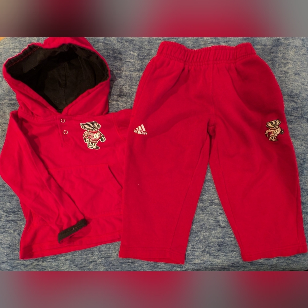 Adidas 2T Wisconsin Badgers Sweatpants And Hooded Long Sleeve Shirt